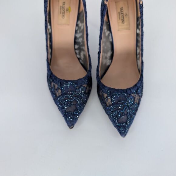 Valentino Women's Blue Lace Heels - Picture 2 of 9